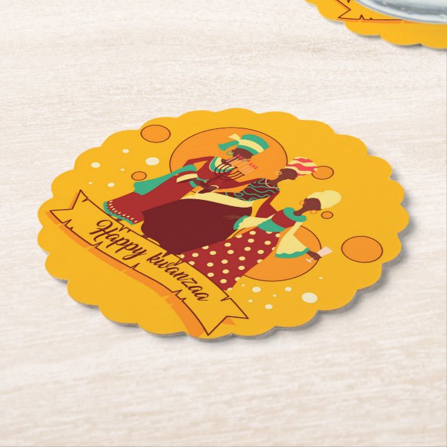 Posavasos De Papel Feliz Kwanzaa 3 Damas de Amarillo (En perspectiva)