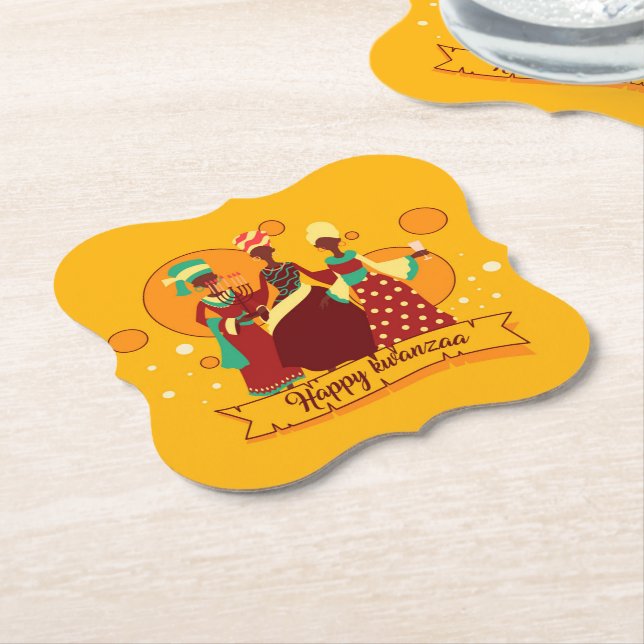 Posavasos De Papel Feliz Kwanzaa 3 Damas de Amarillo (En perspectiva)