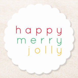 Posavasos De Papel FELIZ MERRY JOLLY Scallopy Round Paper Coasters