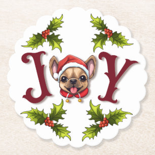 Posavasos De Papel Feliz Navidad Alegría lindo Bulldog francés holly