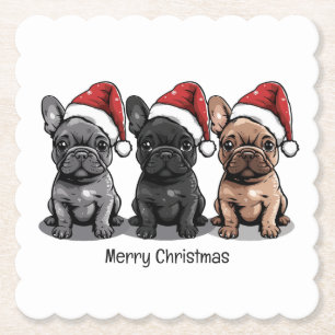 Posavasos De Papel Feliz Navidad Bulldog francés Santa Dog