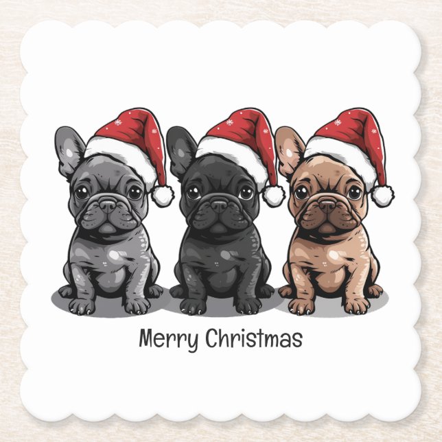 Posavasos De Papel Feliz Navidad Bulldog francés Santa Dog (Anverso)
