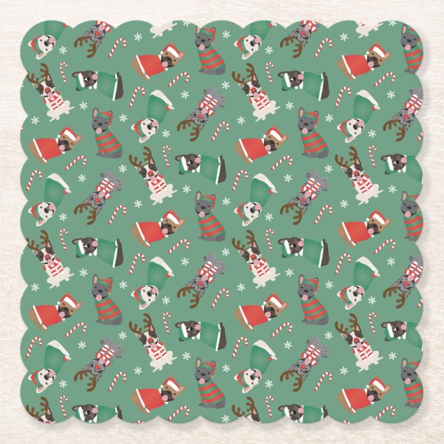 Posavasos De Papel Feliz Navidad Bulldoges franceses (Anverso)