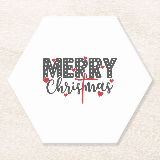 Posavasos De Papel Feliz navidad con corazones (Anverso)