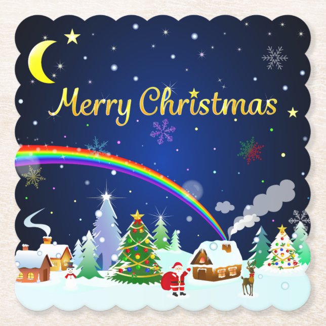 Posavasos De Papel Feliz Navidad con la luna creciente (Anverso)