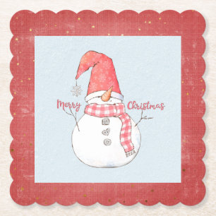 Posavasos De Papel Feliz Navidad Invierno a Snowman scarf