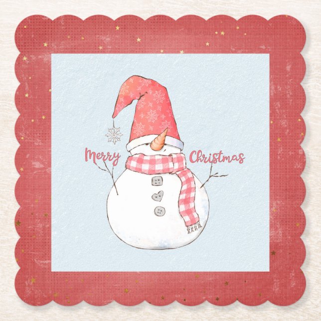 Posavasos De Papel Feliz Navidad Invierno a Snowman scarf (Anverso)