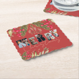 Posavasos De Papel Feliz Navidad Multi Photo Red Gold Fiesta