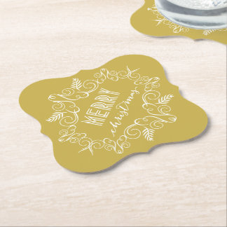Posavasos De Papel Feliz Navidad Oro Festividad Foliage Vintage Deco