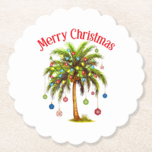 Posavasos De Papel Feliz Navidad Palm Tree Light Tropical Hawaiano