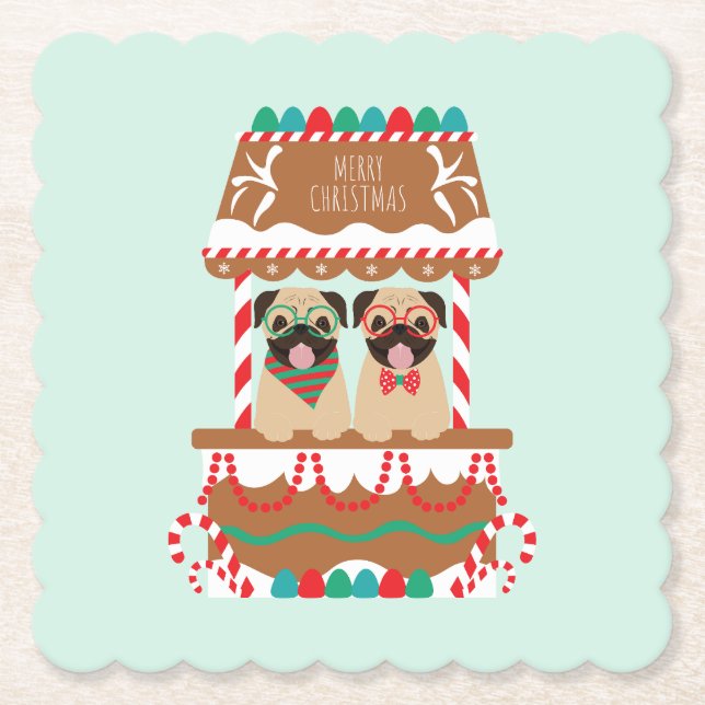 Posavasos De Papel Feliz Navidad Pug Holiday Stand Dogs (Anverso)