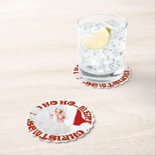 Posavasos De Papel Feliz Navidad Santa Face Scallopaster