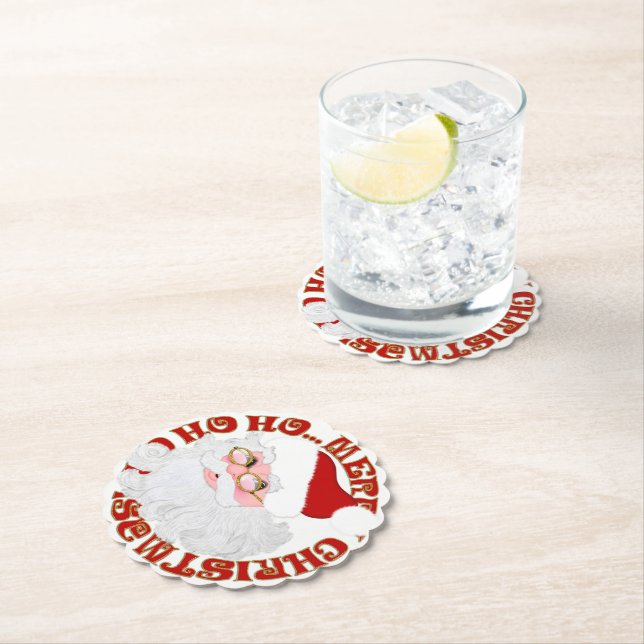 Posavasos De Papel Feliz Navidad Santa Face Scallopaster (In situ)