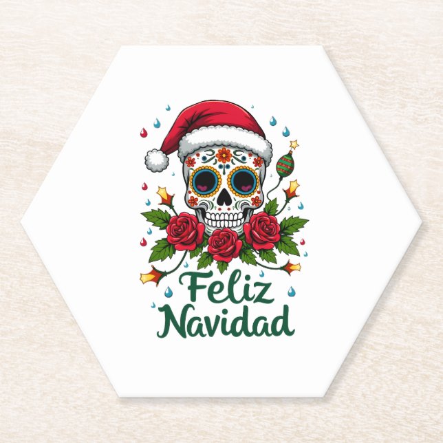 Posavasos De Papel Feliz Navidad Sugar Skull Mexican Christmas T-Shir (Anverso)