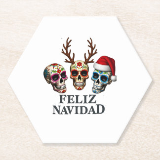 Posavasos De Papel Feliz Navidad Sugar Skulls Reindeer Santa Mexican 