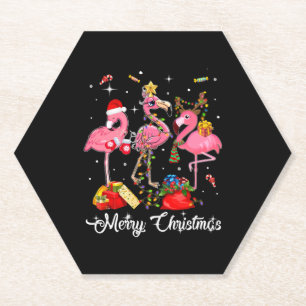 Posavasos De Papel Feliz Navidad Tres Flamingo Con Santa Hat