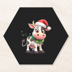 Posavasos De Papel Feliz Navidad Vaca Santa Luces de Navidad Vaca Xma
