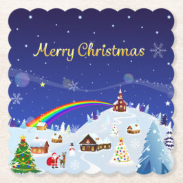 Posavasos De Papel Feliz Navidad y arcoiris Santa