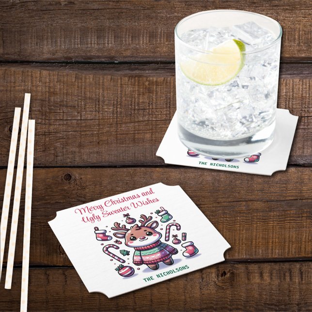 Posavasos De Papel Feliz Navidad y deliciosos dulces desearían renos (Subido por el creador)
