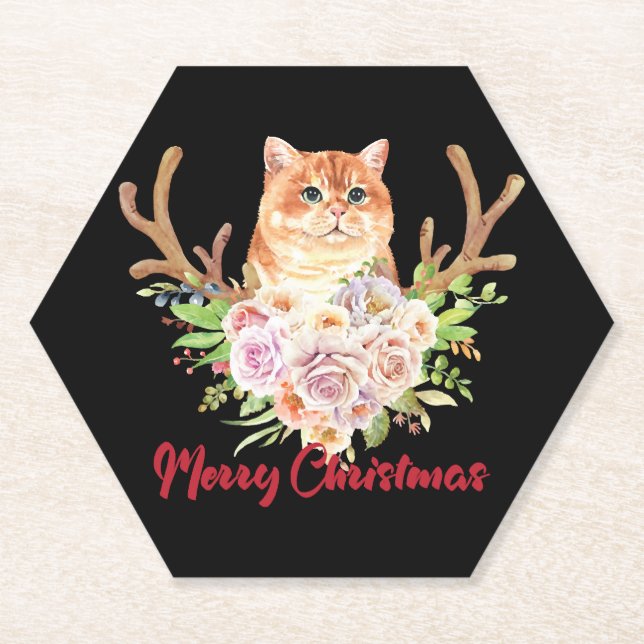 Posavasos De Papel Feliz Navidad y Gato (Anverso)