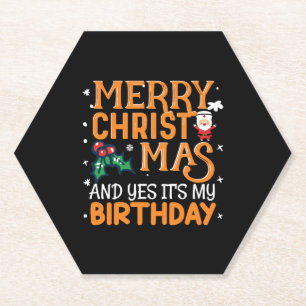 Posavasos De Papel Feliz Navidad y sí es mi cumpleaños