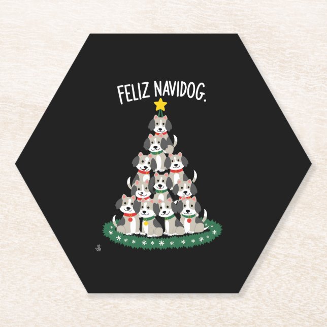 Posavasos De Papel Feliz Navidog Christmas Dog T-Shirt, Funny Cute Xm (Anverso)
