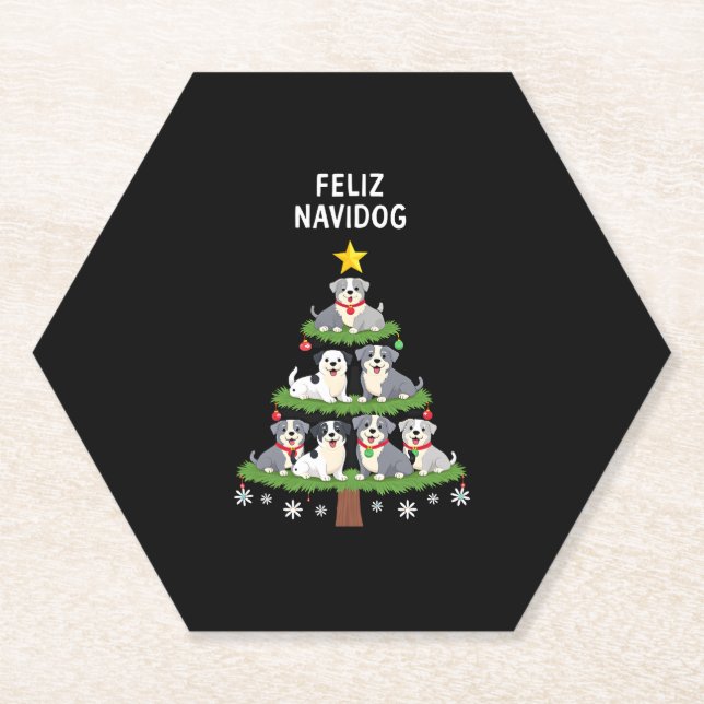 Posavasos De Papel Feliz Navidog Christmas Dog T-Shirt, Funny Cute Xm (Anverso)