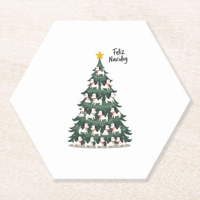 Posavasos De Papel Feliz Navidog Christmas Dog T-Shirt, Funny Cute Xm (Anverso)