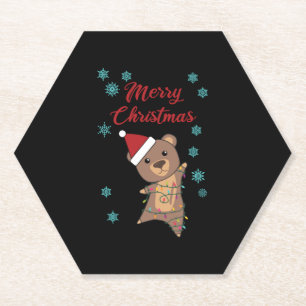Posavasos De Papel Feliz oso navideño Nieve oso oso de invierno Teddy