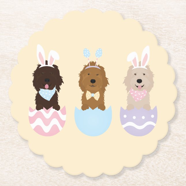 Posavasos De Papel Feliz Pascua Goldendoodle Dogs (Anverso)