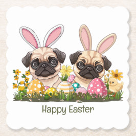Posavasos De Papel Feliz Pascua, Perro de Pug, Orejas Conejitas