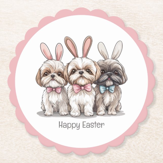Posavasos De Papel Feliz Pascua Shih Tzu Dogs (Anverso)
