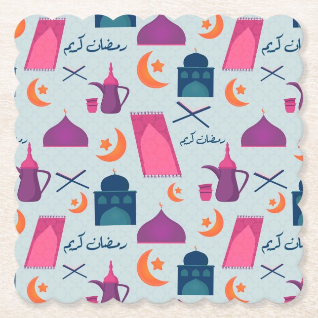 Posavasos De Papel Feliz patrón de Ramadán (Anverso)