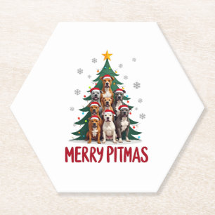 Posavasos De Papel Feliz Pitmas Pitbull Perro Suéter Feo De Navidad T