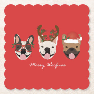 Posavasos De Papel Feliz Woofmas Bulldogs Franceses Cabezas de Navida