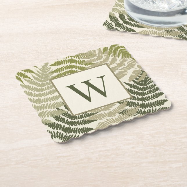 Posavasos De Papel Ferns Pattern Custom Monogram  (En perspectiva)