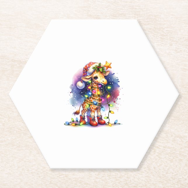 Posavasos De Papel Festividad divertida Giraffe Santa Hat Navidades L (Anverso)