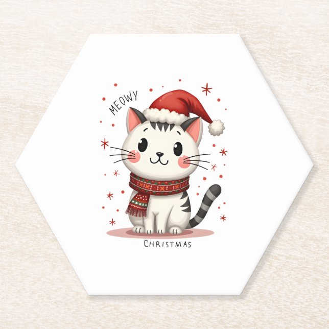 Posavasos De Papel Festividades festivas divertidas del gato Navidade (Anverso)