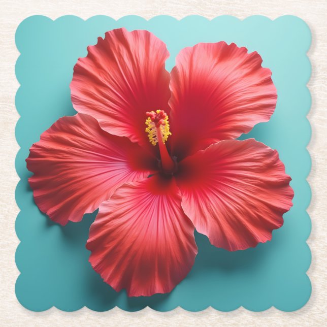 Posavasos De Papel Fiery Red Hibiscus (Anverso)