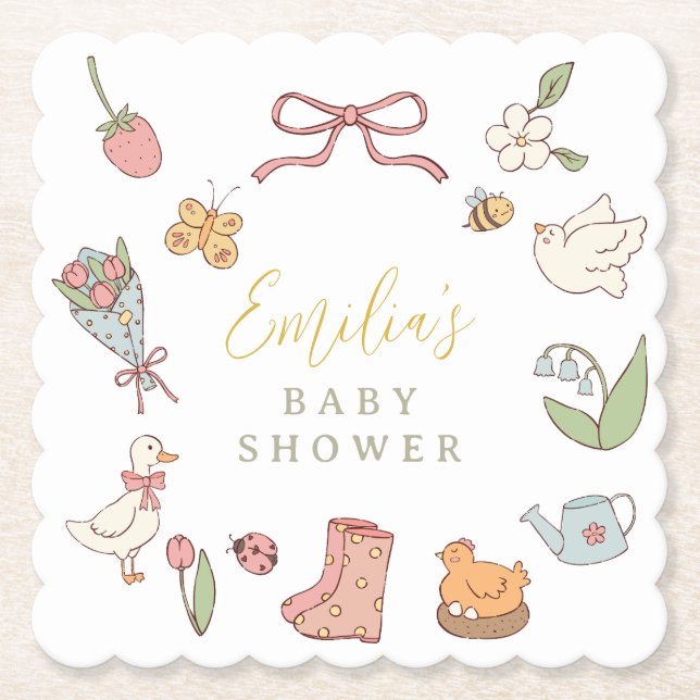 Posavasos De Papel Fiesta de Bebé Jardín de Primavera Animales (Anverso)