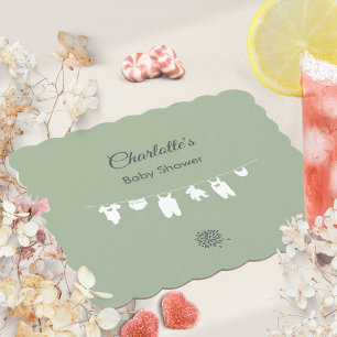 Posavasos De Papel Fiesta de Bebé Minimalista de Color Verde Salvia s