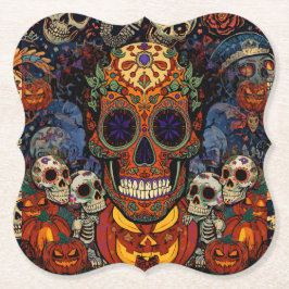 Posavasos De Papel Fiesta de Calaveras de Azúcar y Calabazas, Calaver
