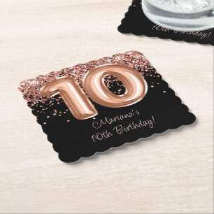 Posavasos De Papel Fiesta de cumpleaños 10º Rose Gold Black