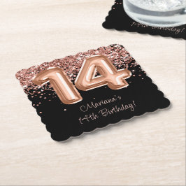 Posavasos De Papel Fiesta de cumpleaños 14 años Rose Gold Black