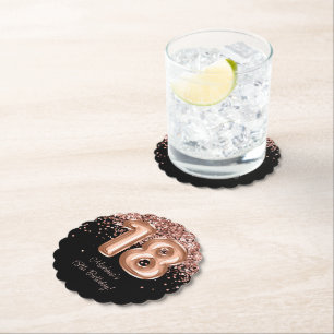 Posavasos De Papel Fiesta de cumpleaños 18 del Rosa Gold Black