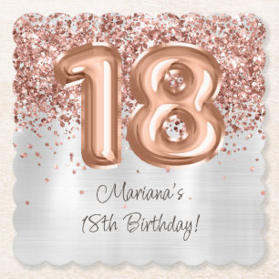Posavasos De Papel Fiesta de cumpleaños 18 en rosa oro plata