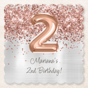 Posavasos De Papel Fiesta de cumpleaños 2º Rose Gold Silver