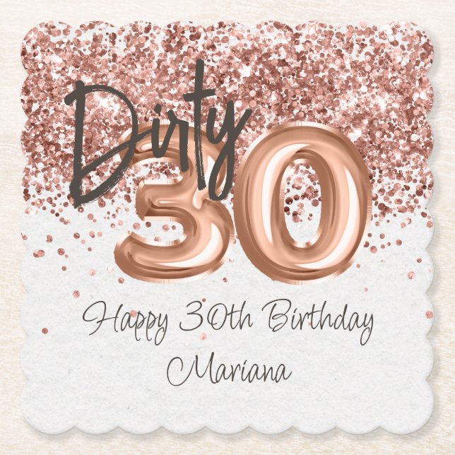 Posavasos De Papel Fiesta de cumpleaños 30 Rose Gold (Anverso)