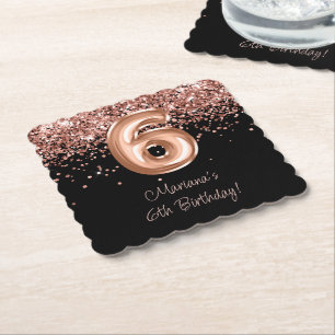 Posavasos De Papel Fiesta de cumpleaños 6º Rose Gold Black
