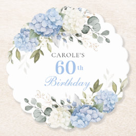 Posavasos De Papel Fiesta de Cumpleaños 60 de Hortensia Azul Floral V